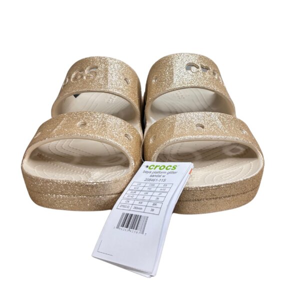 CROCS Baya Wedge Platform Flip Flop Slide Sandal Glitter Gold Women's Size 10 - Picture 4 of 7